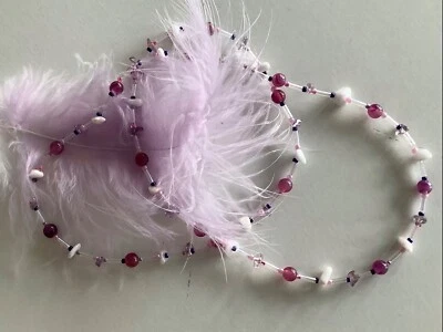 Schmuck Set: Kette 64 cm, 2Ringe 17/18 mm Perlen + Armband 20 cm lila Perlen NEU - Bild 1 von 4