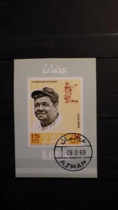 1x Bloc Sheet AJMAN EAU Babe Ruth Cachet 1969 MNH** Emirates Imperforated - Picture 1 of 1