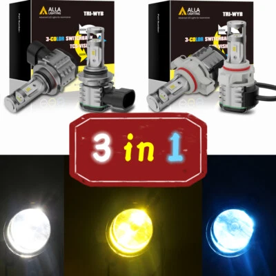 3-Color Triple Color Switchback LED Fog Light Bulbs H16 9006 9145 White Yellow B - Image 1 of 4