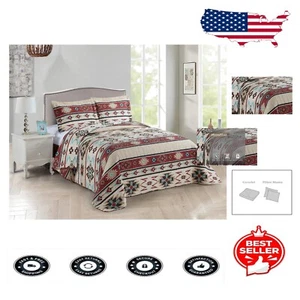 Rustic Southwestern Quilt Set - Full/Queen Stitched Bedding with Tribal Patterns - Picture 1 of 6