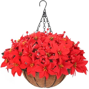 12 PIEZAS Flores Artificiales de Pascua con Cesta Colgante para Navidad Exterior... - Imagen 1 de 7