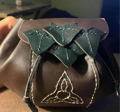 Mini Elven Leaf Drawstring Belt Bag Leather Handmade   - Image 1 of 4