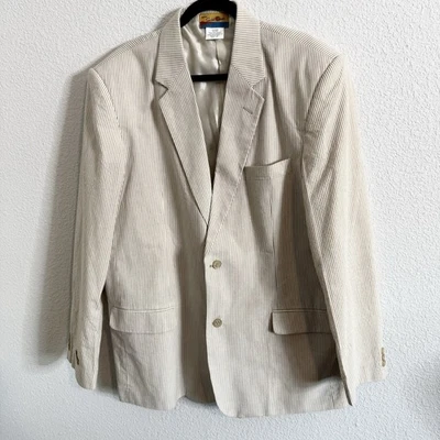 Mens 44L Habands Gold Coast Cotton Tan White Striped 2 Button Sport Jacket - Image 1 of 4