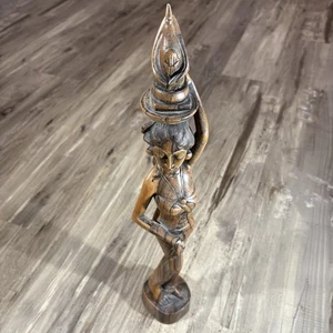 Vintage Indonesische Frau handgeschnitzt Holz Statue Skulptur ca. 12 Zoll - Bild 1 von 12