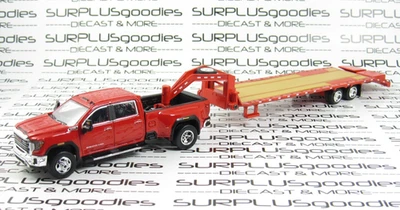 Greenlight Red 2022 GMC SIERRA 3500 3500HD SLT Dually Pickup w/Gooseneck Trailer - Image 1 of 4