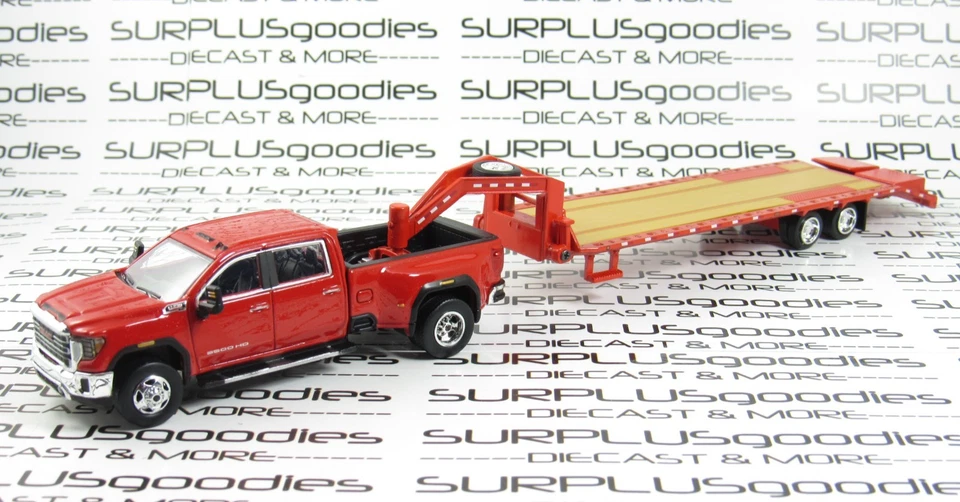 Greenlight Red 2022 GMC SIERRA 3500 3500HD SLT Dually Pickup w/Gooseneck Trailer - Image 1 of 4