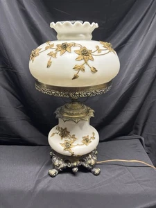 MCM Falkenstein Hurricane Hollywood Regency Lamp Embossed Bronze Floral  21”Tall - Picture 1 of 10