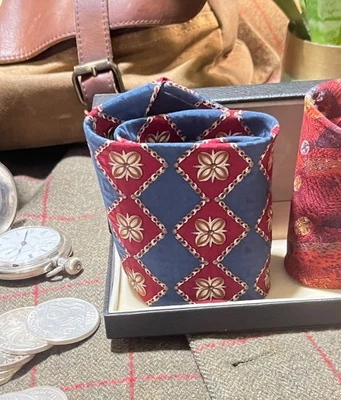 MEETING STREET 100% SILK TIE BLUE, GOLD, & OXBLOOD GEOMETRIC  59”X 4" HAND MADE - Image 1 of 4