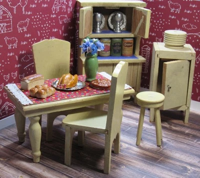 Vintage 1931 Strombecker KITCHEN SET w/ PLAYTOWN ACCESSORIES, Wood Furniture  - Image 1 of 4