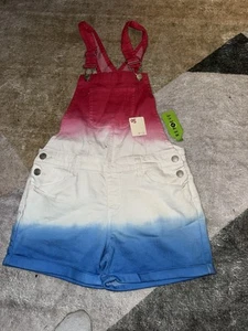 Kolhs Girl Tie Dye 4th of July Short Overalls Sz 14 Red White Blue Patriotic NEW - Picture 1 of 3