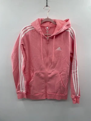 NWT Adidas Essentials 3-Stripes Hoodie Women's Medium Wild Pink Full-Zip Pockets - Image 1 of 4