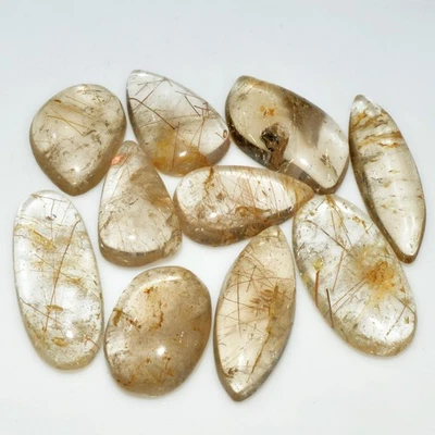 10 Pcs 142 Cts Natural Rutile Quartz Cabochon Loose Gemstone 28x7 15x9mm #3382 - Image 1 of 4