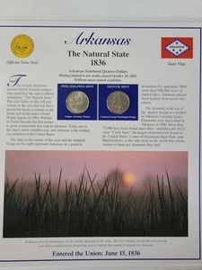 2003 POSTAL SOCIETY ARKANSAS STATEHOOD QUARTER DESCRIPTION PANEL #U297 - Picture 1 of 6