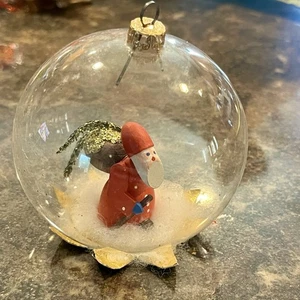 Diorama in vetro vintage anni 60 ornamento BABBO NATALE CAPELLI ANGELO, fiocco di neve lamina oro - Foto 1 di 9