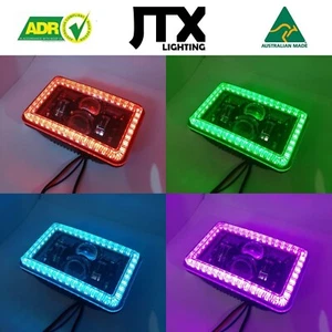 JTX, 1 Pair, Black LED Headlights, 4x6", RGB Rainbow Halo - Foto 1 di 8