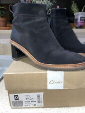 Clarks black suede ankle boots block heel size 5 .5