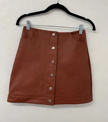 Falda Topshop Marrón Rojo Óxido Cuero Sintético Línea A 6 Foto 1 de 4