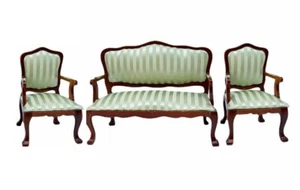 1:12 Puppenhaus Miniaturmöbel Holz Wohnzimmer Tuch Sofa und Stühle Set - Bild 1 von 9