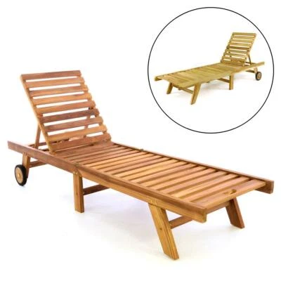 DIVERO Sonnenliege Gartenliege klappbar Teakholz vorbehandelt und naturbelassen - Bild 1 von 4