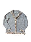 Storybook Knits Cardigan Sweater Blue Ribbon Bow L Cottagecore Button Cute Cozy