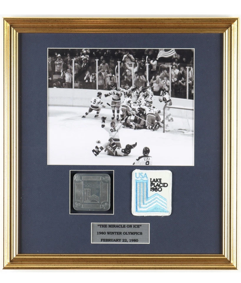 1980 Team USA “Miracle On Ice” Custom Framed Photo Display W Patch & Pewter Embl - Image 1 of 1