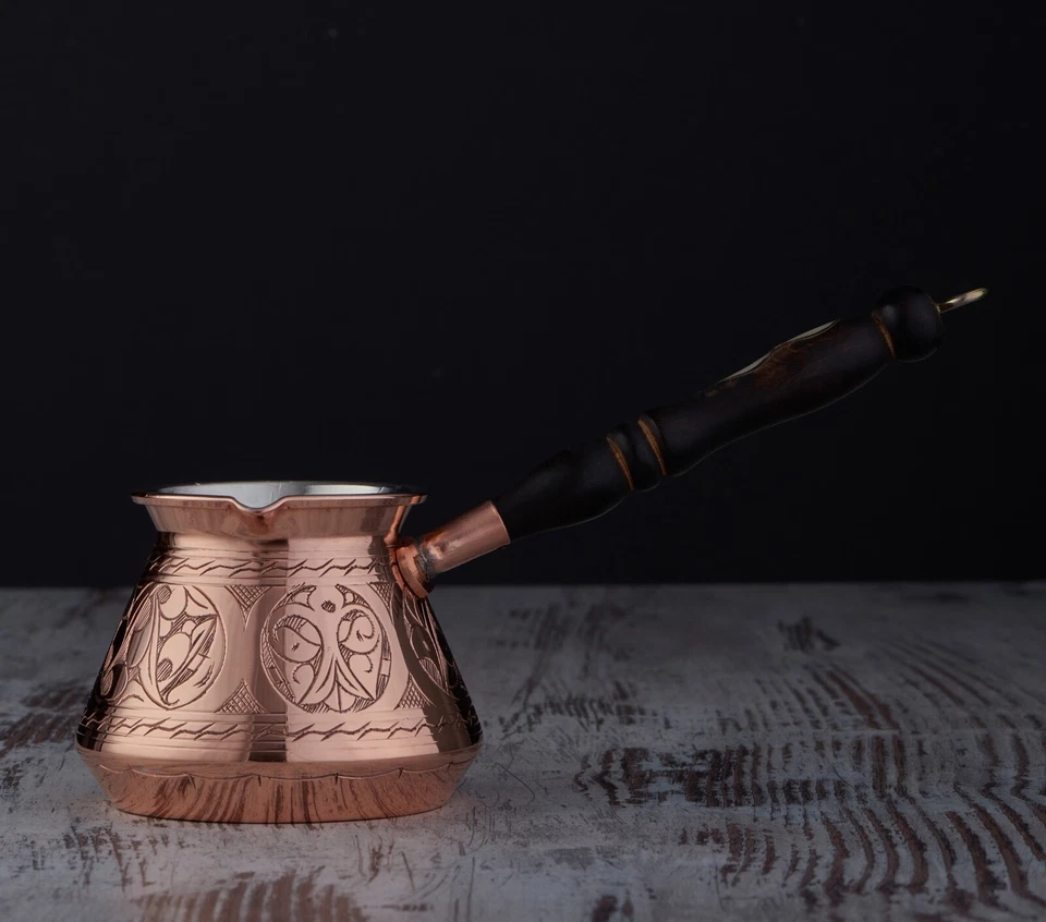 Turca Griega Árabe Cobre Cafetera Estufa Cafetera Cezve Ibrik Briki Foto 1 de 4