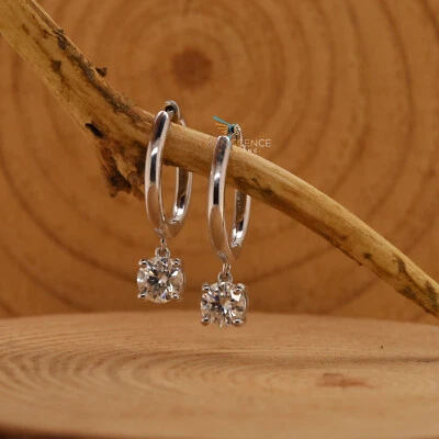 14K Gold Lab Grown Round Diamond Solitaire Hoop Earrings Classic Dangle Jewelry - Image 1 of 4