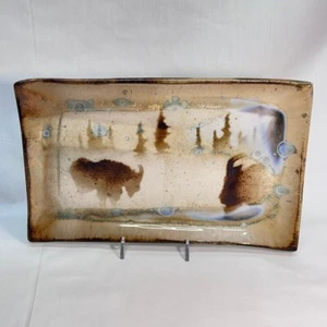 2016 Thom Kim Norby Dish Studio Art Pottery Beulah WY Mount Goats 6"Wx7"Lx3/4"H - Picture 1 of 6