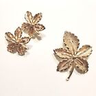 Sarah Coventry Vintage Jewelry Set Maple Leaf Brooch & Clip On Earrings Goldtone