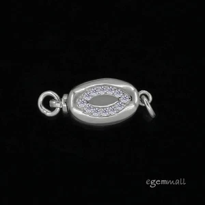 Sterling Silver CZ Pillow Oval Push Button Clasp for Necklace Bracelet #99267 - Picture 1 of 2