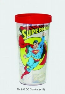 DC Comics 16 oz. Bicchiere acrilico doppia parete immagine personaggio Superman NUOVO MAI USATO - Foto 1 di 1