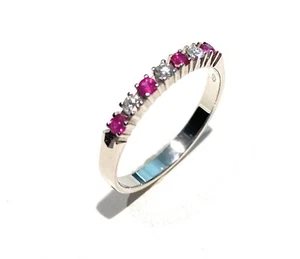 Anello Veretta Rubini Naturali Diamanti Oro Bianco 18kt Rodio bianco - Foto 1 di 8