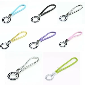 Leather Weave Wristlet key fob with two key ring for key Wallet Handbag ID badge - Foto 1 di 32