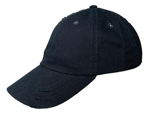 Navy Blue Distressed Frayed Torn Vintage Style Polo Cap Dad Hat - Picture 1 of 6