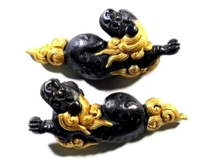 Japan antique Edo era goto head school Shishi leo Menuki Shakudo Box sword tsuba - Picture 1 of 9