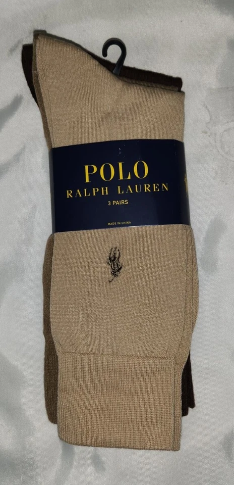 Men’s Ralph Lauren Polo 3 Pair Ankle Dress Socks Tan/Khaki/ Dark Brown.