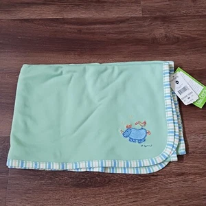 New Vtg Carter's Emu Namae Baby Blanket Green Blue Stripe Cotton John Lennon - Picture 1 of 7
