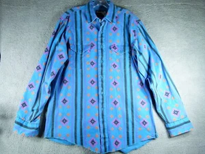 Camisa Retro Años 90 Wrangler Azul Naranja Geométrica Azteca LS 16.5 35 Reg. Ajuste - Imagen 1 de 9