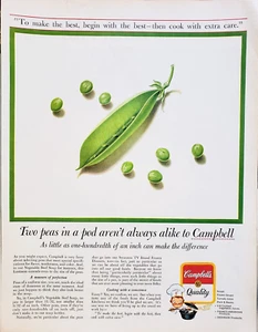 PRINT AD Campbells Soup 1960 10.5" x 13" Two Peas In A Pod Grace Drayton Kid - Picture 1 of 1