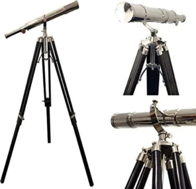 Vintage Floor Standing Brass Telescope Chrome Finish Adjustable Tripod Telescope - Image 1 of 4