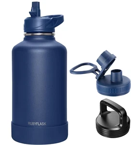 64oz Insulated Water Bottle with Straw, Stainless Steel, Leakproof Lids (Navy) - Picture 1 of 3