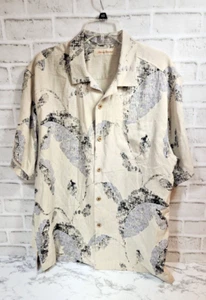 VTG Tommy Bahama Silk Hawaiian Oversized Lg Tropical Leaves Beige Gray Black SS - Picture 1 of 7