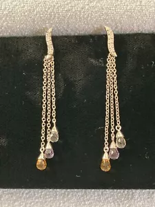 Pendientes colgantes chaqueta oreja latón enlace platino múltiples piedras preciosas TGW 4,35 cts. - Imagen 1 de 7