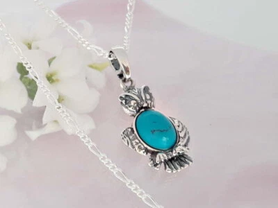 Eule Türkis Anhänger Silber 925 Collier Kette 42-50 cm echt Sterlingsilber gz205 - Bild 1 von 2