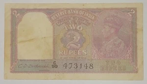 India 1943 Banconota 2 Rupie Re Giorgio VI Firma C. D. Deshmukh - Foto 1 di 5