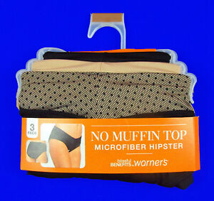 Warner’s Blissful Benefits No Muffin Top 3 Microfiber Hipster Panties~XL/8