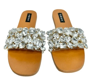 AQUA Sandals Womens Size 6 Embellished Open Toe Summer Slides NEW - Picture 1 of 12