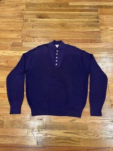 Vintage LL Bean Henley Knit Sweater Men L Made In USA - Picture 1 of 10