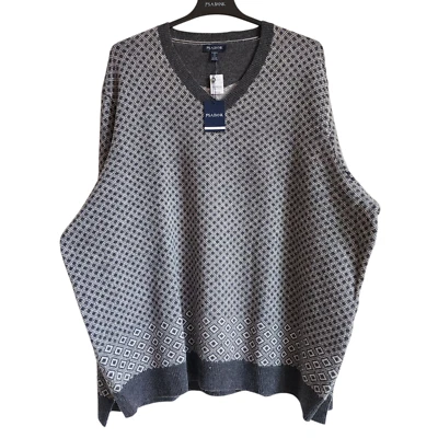 4XL Sweater Gray White Jos A Bank V Neck Nordic New Winter Wool Blend 4XB Jumper - Image 1 of 4