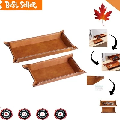 2-Piece Faux Leather Tray Set - Brown - Store Keys, Wallet, Phone, Glasses - Image 1 of 4